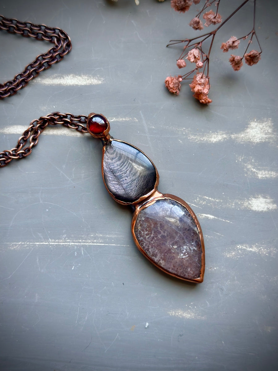 Hypersthene, Dendritic Agate & Garnet Copper Necklace – The Sacred