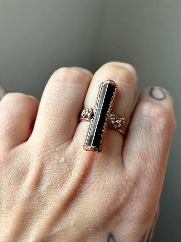 Black Tourmaline Copper Ring Size 9.25