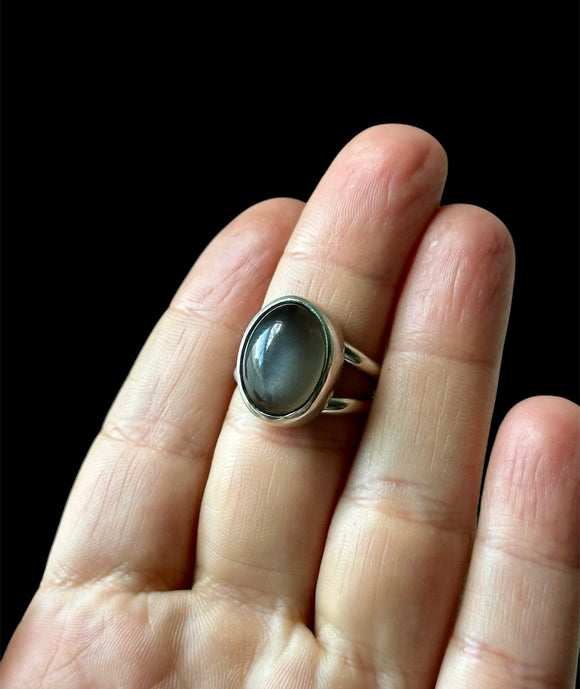 Grey Moonstone Sterling Silver Ring Size 8