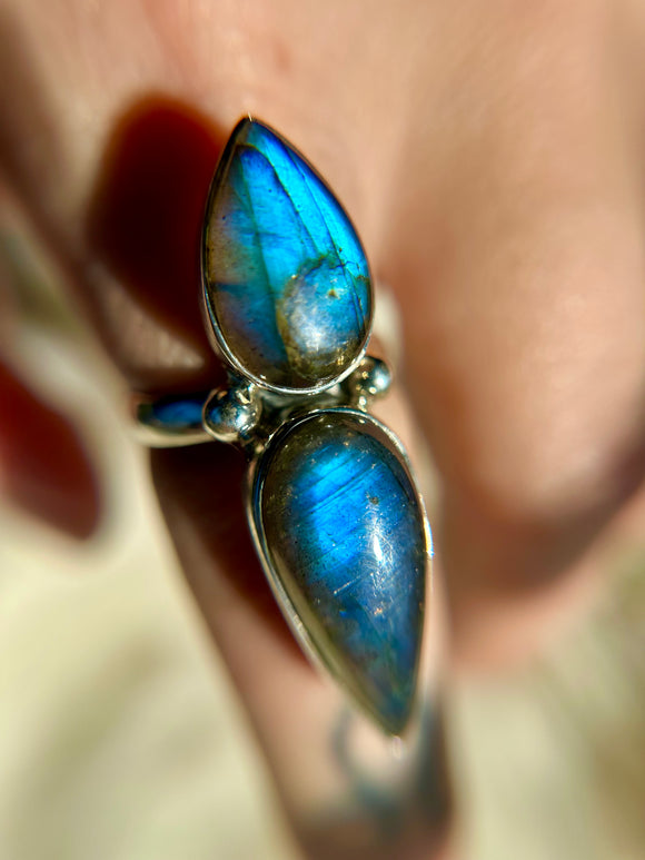 Double Labradorite Sterling Silver Ring Size 9.5