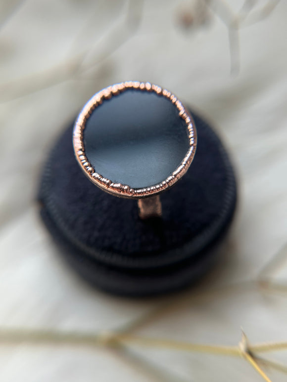 Black Onyx Copper Ring Size 8.25