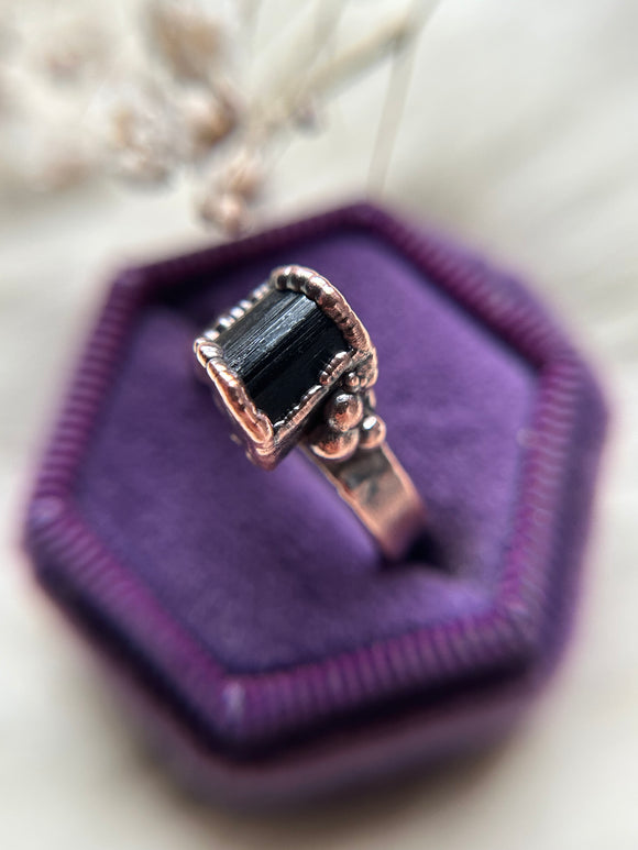 Black Tourmaline Copper Ring Size 6