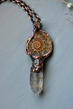 Ammonite Fossil/ Topaz/ Hypersthene/ Uv Reactive Petroleum Quartz Copper Necklace