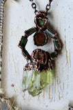 Raw Green Kunzite/ Green Tourmaline/ Tourmaline Slice/ Topaz Copper Necklace