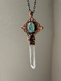 Mandala Clear Quartz/ Amethyst/ Kyanite Copper Necklace