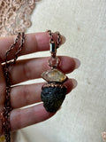 Moldavite/ Petroleum Quartz/ Herkimer Diamond/ Tourmaline Copper Necklace
