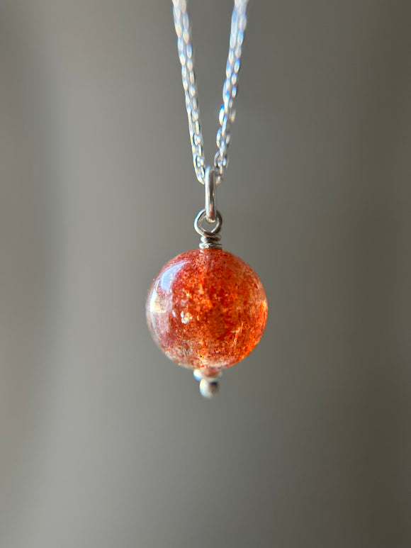 Sunstone Orb Sterling Silver Necklace