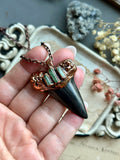 Mako Shark Tooth & GreenTourmaline Copper Necklace