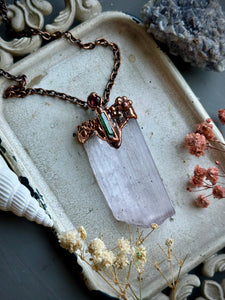 Raw Kunzite With Pink Tourmaline & Raw Tourmaline Copper Necklace