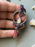 Pink Paprok Tournaline/ Pink Tournaline Silce/ Amethyst/ Purple Yellow Labradorite Copper Necklace