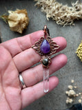 Mandala Clear Quartz/ Amethyst/ Obsidian Copper Necklace