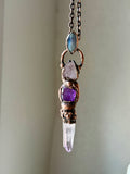 Raw Kunzite/ Facted Amethyst/ Raw Vera Cruz Point/ Labradorite Copper Necklace