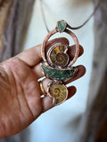Ammonite Fossil/ Green Kyanite/ Seraphinite Copper Necklace
