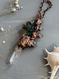 Moldavite/ Uv Reactive Petroleum Quartz/ Herkimer Diamonds/ Garnet/ Tourmaline Copper Necklace