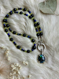 Black Matrix Opal/ Peridot/Lapis Lazuli/ Hypersthene Beaded Sterling Silver Necklace