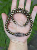 Pyrite & Black Tourmaline in Quartz Beaded Sterling Silver Necklace