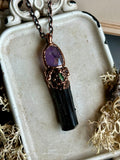 Black Tourmaline/ Apex Amethyst/ Green Tourmaline Copper Necklace