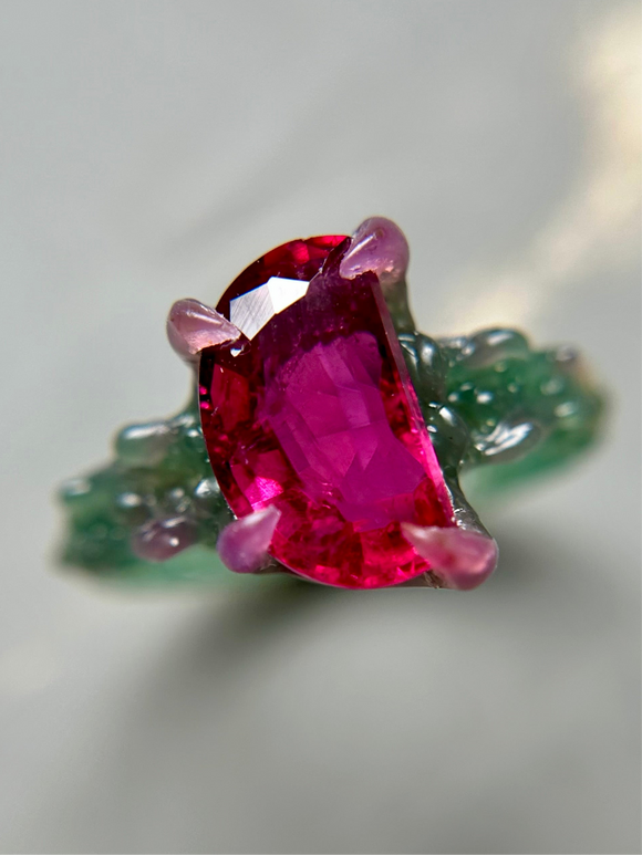 Pink Rubellite Tourmaline Crescent Moon Bespoke Custom Ring