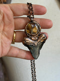 Titanium Rutile/ Hypersthene/ Fossil Mako Shark Tooth Copper Necklace