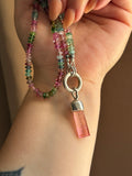 Raw Paprok Tourmaline & Watermelon Tourmaline Beaded Sterling Silver Necklace