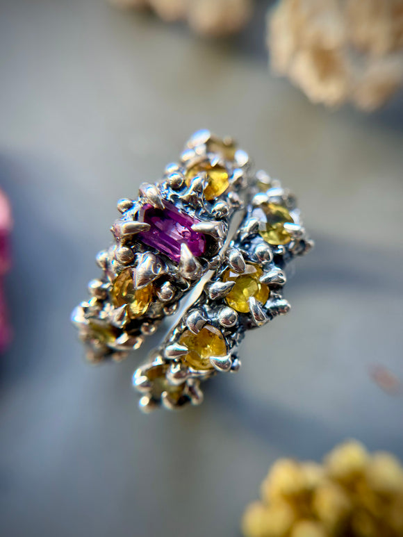 Pink & Yellow Sapphire Sterling Silver Ring Size 7