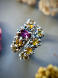 Pink & Yellow Sapphire Sterling Silver Ring Size 7
