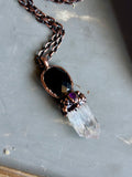 Rose Cut Onyx/ Amethyst/ Clear Quartz Point Copper Necklace