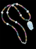 Rainbow Tourmaline & Pearl Beaded Sterling Silver Necklace