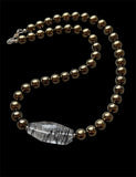 Pyrite & Black Tourmaline in Quartz Beaded Sterling Silver Necklace