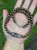 Pyrite & Black Tourmaline in Quartz Beaded Sterling Silver Necklace