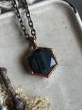 Blue Tigers Eye Hexagon Copper Necklace