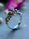 Pink & Yellow Sapphire Sterling Silver Ring Size 7