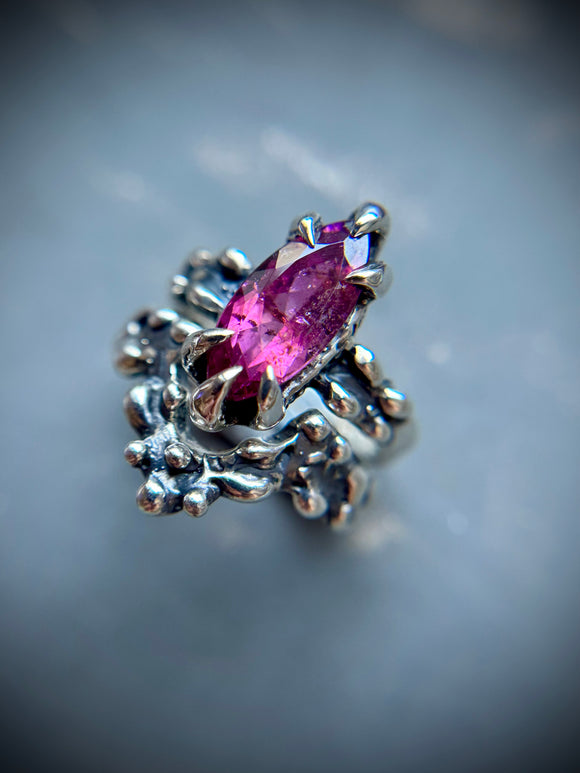 Pink Tourmaline Sterling Silver Ring Set Size 6