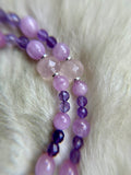 Lavender Quartz/ Kunzite/ Amethyst/ Rose Quartz Beaded Sterling Silver Necklace