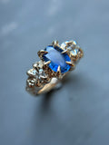Ceylon Sapphire & Diamond 14k Yellow Sold Gold Ring Size 6