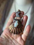 Pearl/ Aura Crescent Moon/ Sea Shell Copper Necklace