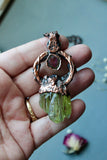 Raw Green Kunzite/ Green Tourmaline/ Tourmaline Slice/ Topaz Copper Necklace