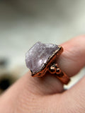 Raw Gemmy Kunzite Copper Ring Size 6.5