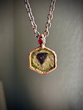 Green Madagascar Tourmaline Slice & Hessonite Garnet Copper Necklace