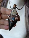 Mako Shark Tooth Fossil/ Fossil Coral/ Blue Labradorite/ Tigers Eye Copper Necklace