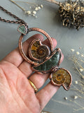 Ammonite Fossil/ Green Kyanite/ Seraphinite Copper Necklace