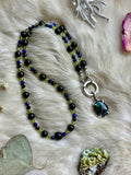 Black Matrix Opal/ Peridot/Lapis Lazuli/ Hypersthene Beaded Sterling Silver Necklace