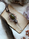 Green Beryl, green Tourmaline, UV reactive Herkimer Diamond, Clear Quartz Copper Necklace