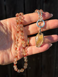 Golden Rutile & Hessonite Garnet Beaded Sterling Silver Necklace