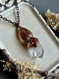 Copper Rutile/ Raw Hessonite Garnet/ Clear Quartz Copper Necklace
