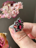Red Garnet & Tourmaline Sterling Silver Ring Size 7