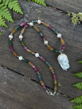 Rainbow Tourmaline & Pearl Beaded Sterling Silver Necklace