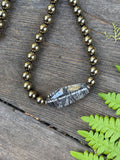 Pyrite & Black Tourmaline in Quartz Beaded Sterling Silver Necklace