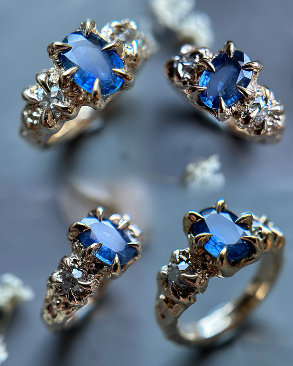 Ceylon Sapphire & Diamond 14k Yellow Sold Gold Ring Size 6