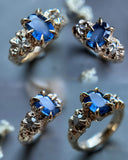 Ceylon Sapphire & Diamond 14k Yellow Sold Gold Ring Size 6